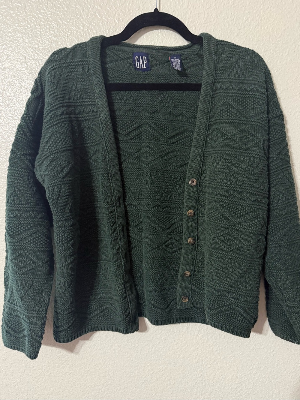 Vintage GAP Textured Cotton Cardigan Sweater Medium Green